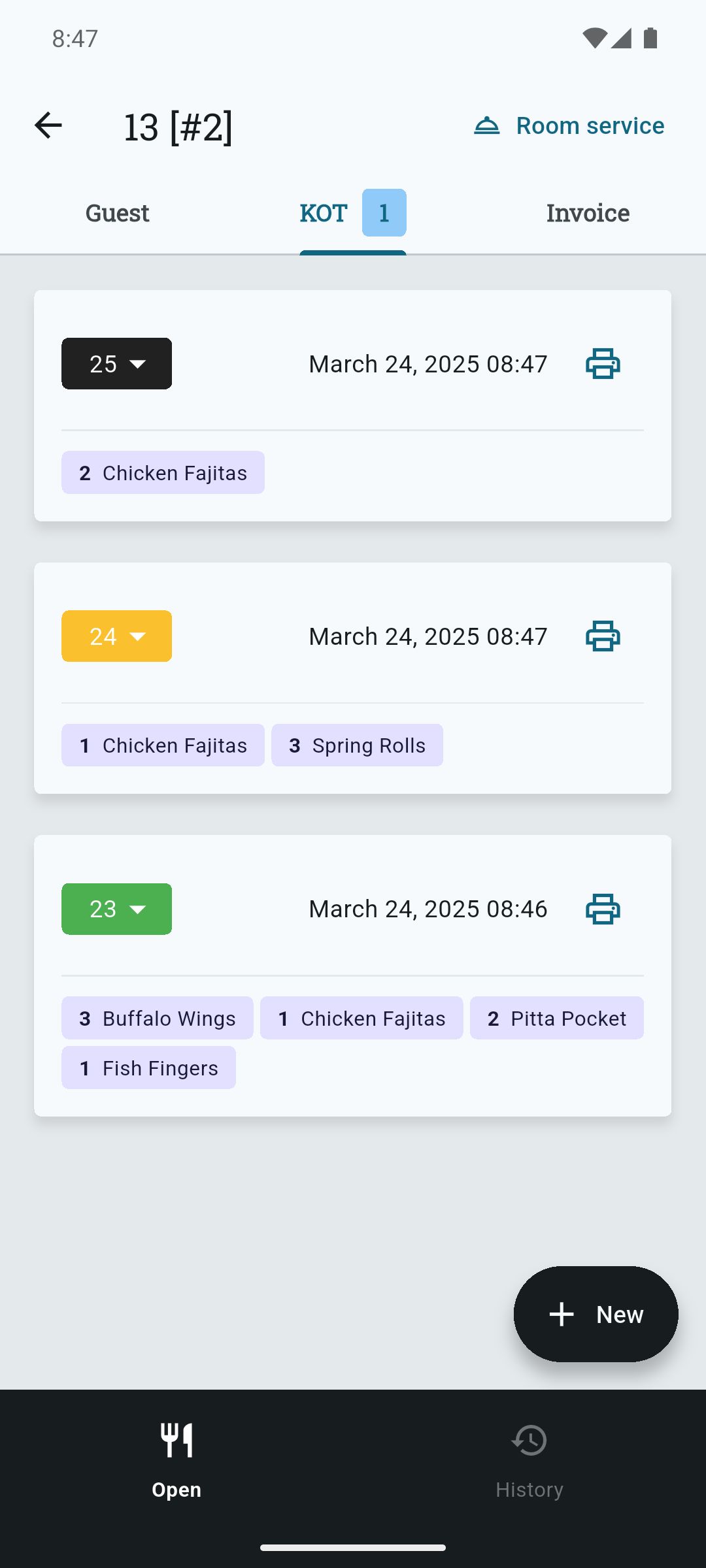 Kitchen Order Tickets