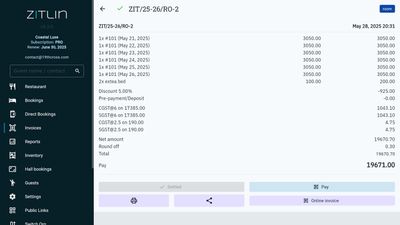 GST invoice generated by Zitlin