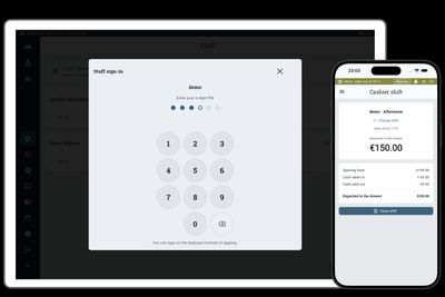 Zitlin staff sign-in, roles and cash drawer reconciliation